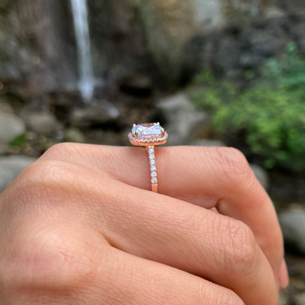 3 ctw Cushion Cut Halo Ring - 10k Solid Rose Gold, Sz 5-10