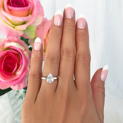 2 ct Pear Solitaire Ring - 10k Solid White Gold, Sz 10
