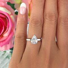 2 ct Pear Solitaire Ring - 10k Solid White Gold, Sz 10