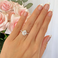 1.5 ctw Pear Halo Ring - 10k Solid White Gold, Sz 7 or 9