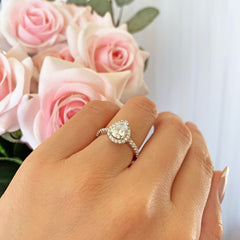 1.5 ctw Pear Halo Ring - 10k Solid White Gold, Sz 7 or 9