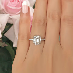 1.25 ctw Emerald Halo Ring- 40% off Final Sale, Sz 4-10