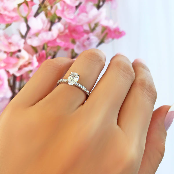 3/4 ctw Oval Accented Solitaire Ring