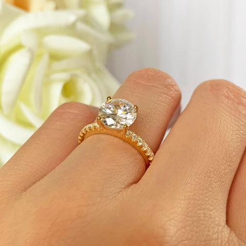 5.25 ctw Round Accented Ring - 10k Solid Yellow Gold, Sz 4, 5, 10.5
