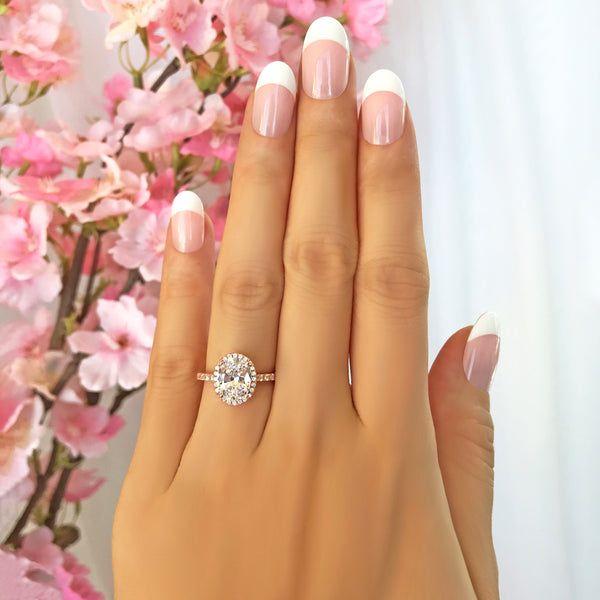 2.25 ctw Oval Halo Ring - 10k Solid Rose Gold, Sz 4