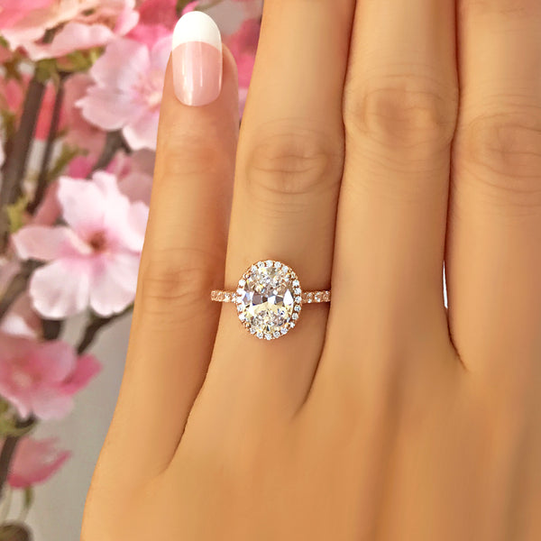 14K White Gold Oval Cut Lab Grown Diamond Engagement Ring 2 Carat CVD diamond  ring Lab