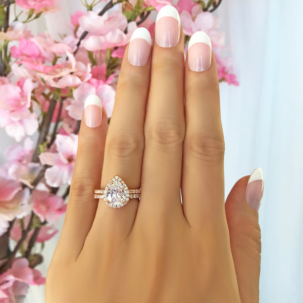 2.5 ctw Pear Halo Set- Rose GP