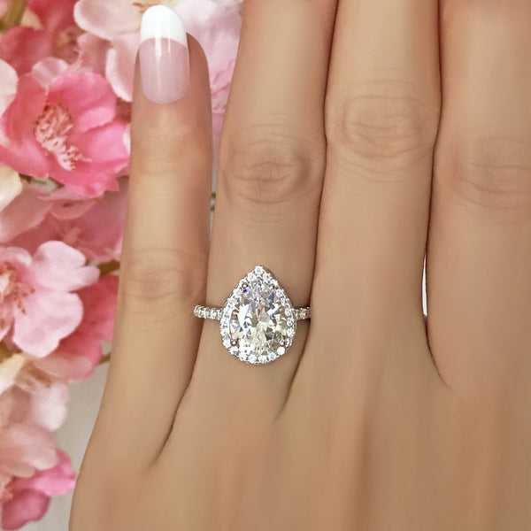3.5 ctw Pear Halo Ring - 40% Final Sale