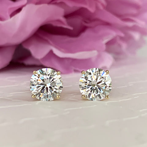 2 ctw 4 Prong Stud Earrings - 10k Solid Yellow Gold