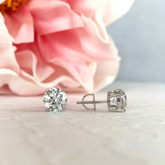 4 ctw 4 Prong Stud Earrings - 10k Solid White Gold