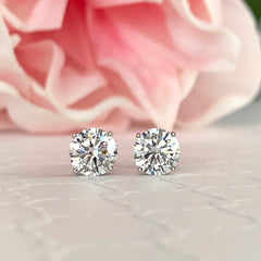 4 ctw 4 Prong Stud Earrings - 10k Solid White Gold