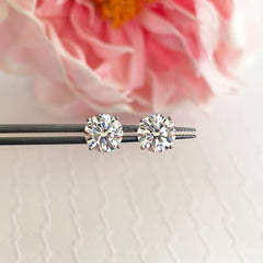 4 ctw 4 Prong Stud Earrings - 10k Solid White Gold