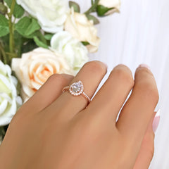 1 ctw Pear Halo Ring - Rose GP