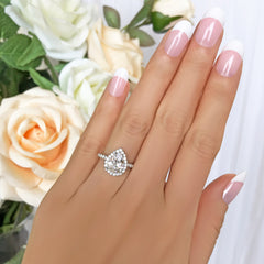 2.5 ctw Pear Halo Ring - 10k Solid White Gold, Sz 6-7