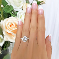 2.5 ctw Pear Halo Ring - 10k Solid White Gold, Sz 6-7