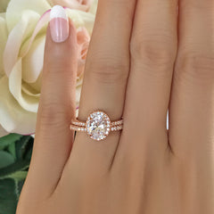 1.5 ctw Oval Half Eternity Halo Set- Rose GP