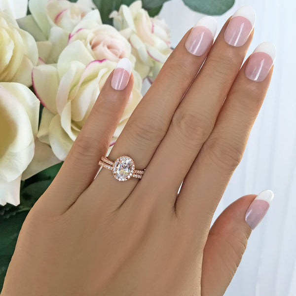 1.5 ctw Oval Half Eternity Halo Set- Rose GP