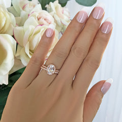 1.5 ctw Oval Half Eternity Halo Set- Rose GP