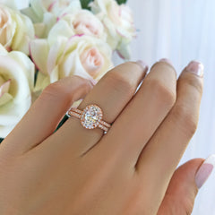 1.5 ctw Oval Half Eternity Halo Set- Rose GP