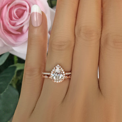 1.5 ctw Oval Half Eternity Halo Set- Rose GP