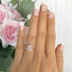 1.5 ctw Art Deco Oval Halo Set- Rose GP