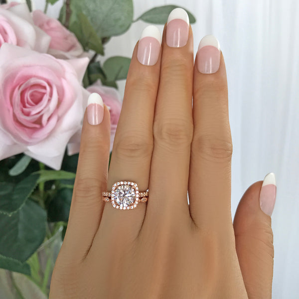 2.25 ctw Art Deco Square Halo Set - Rose GP