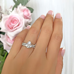 2 ctw Pear Accented Solitaire Set