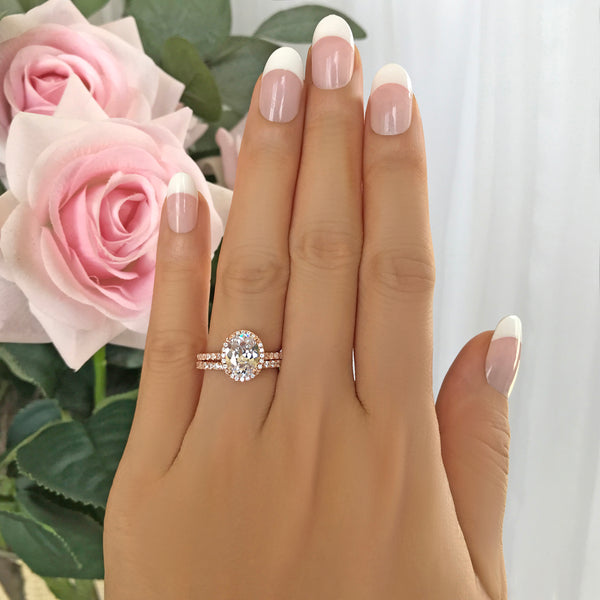 2.25 ctw Oval Half Eternity Halo Set - Rose GP