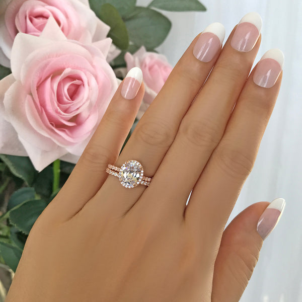 2.25 ctw Oval Half Eternity Halo Set - Rose GP