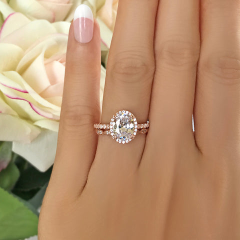 2.25 ctw Oval Accented Art Deco Solitaire Set- Rose GP