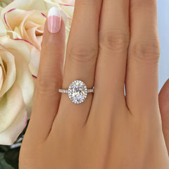 2.25 ctw Oval Halo Ring - 10k Solid White Gold, Sz 4