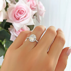 3.25 ctw Oval Halo Ring - 10k Solid White Gold, Sz 8