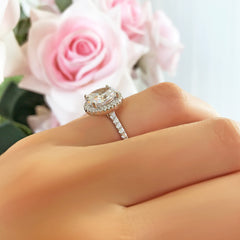 3.25 ctw Oval Halo Ring - 10k Solid White Gold, Sz 8