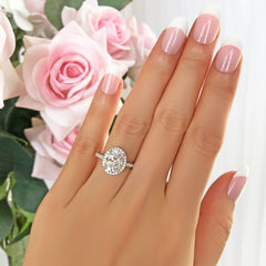 3.25 ctw Oval Halo Ring - 10k Solid White Gold, Sz 8