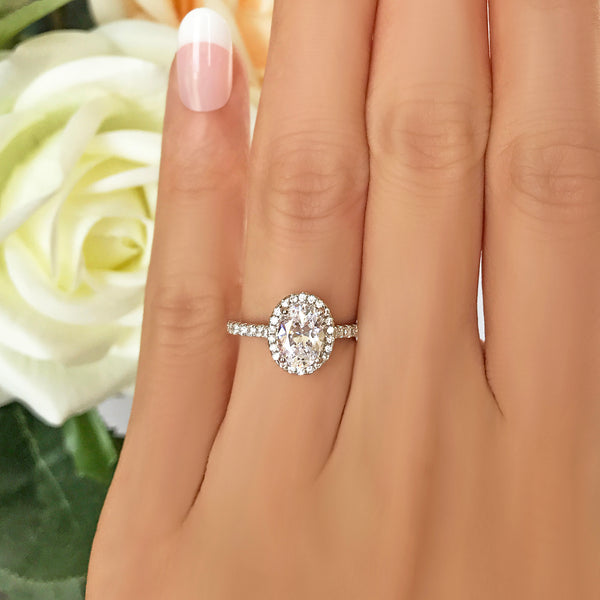 2 1/2 Ctw Oval Halo Lab Grown Diamond Engagement Ring in 14 Karat White Gold