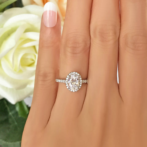 2.25 ctw Oval Halo Ring - 10k Solid White Gold, Sz 4