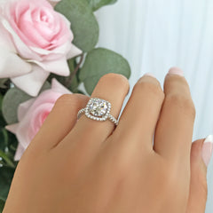 2.25 ctw Square Halo Ring - 10k Solid White Gold, Sz 4 or 5