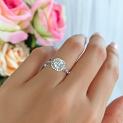 1.25 ctw Art Deco Halo Ring - 10k Solid White Gold, Sz 5, 7, 8