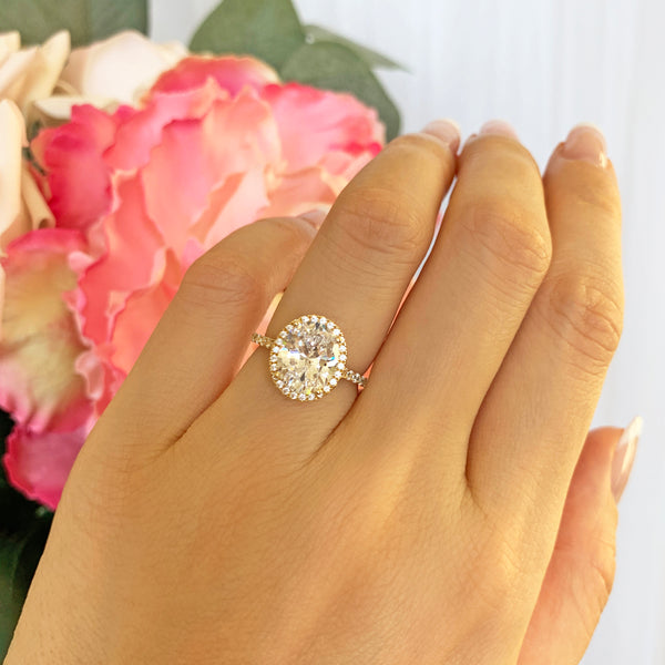 3.25 ctw Oval Halo Ring - 10k Solid Yellow Gold, Sz 4