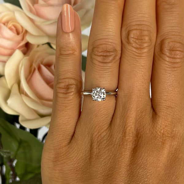 1 Carat 3-Stone Diamond Engagement Ring Solitaire Round Cut 14k White Gold