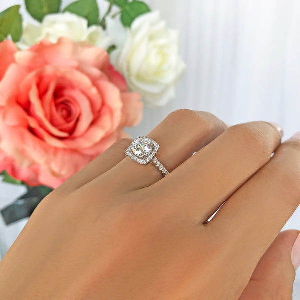 1.25 ctw Square Halo Engagement Ring 10k Solid White Gold Tiger Gems