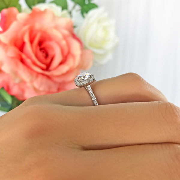 1.25 ctw Square Halo Ring - 10k Solid White Gold, Sz 5.5, 6, 8