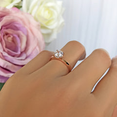 1 ct Classic Solitaire Ring - 10k Solid Rose Gold, Sz 5, 7, 8