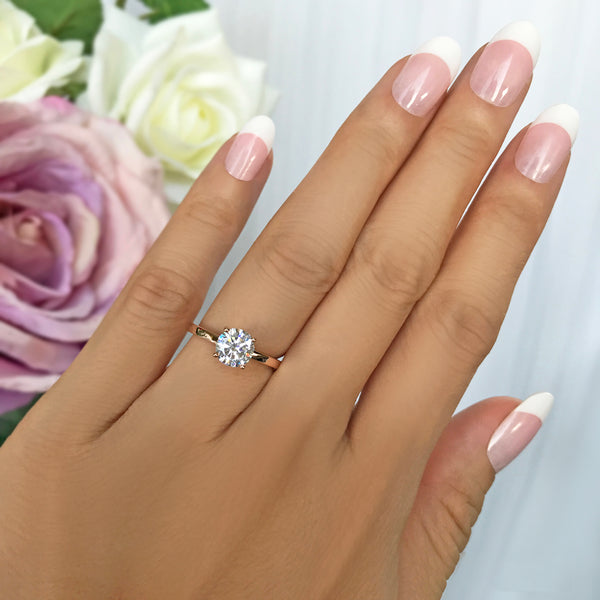 1 ct Classic Solitaire Ring - 10k Solid Rose Gold, Sz 5, 7, 8