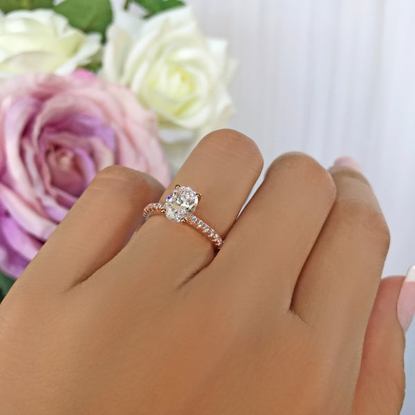 1.25 ctw Oval Accented Ring - 10k Solid Rose Gold, Sz 4 or 6