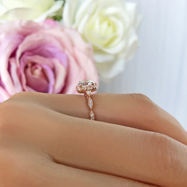 1.25 ctw Art Deco Halo Ring - 10k Solid Rose Gold