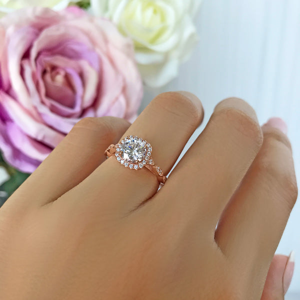 1.25 ctw Art Deco Halo Ring - 10k Solid Rose Gold