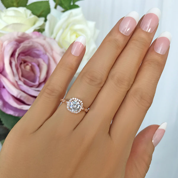 1.25 ctw Art Deco Halo Ring - 10k Solid Rose Gold