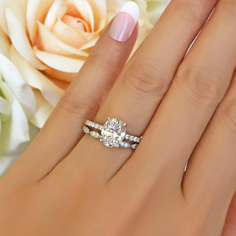 1.5 ctw Oval Half Eternity Halo Set- Rose GP