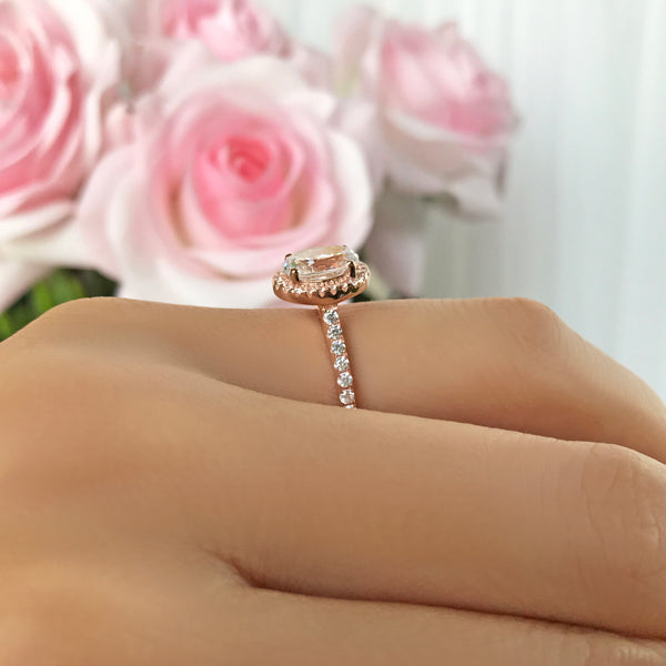 1.5 ctw Oval Halo Ring - 10k Solid Rose Gold, Sz 5, 6, 8